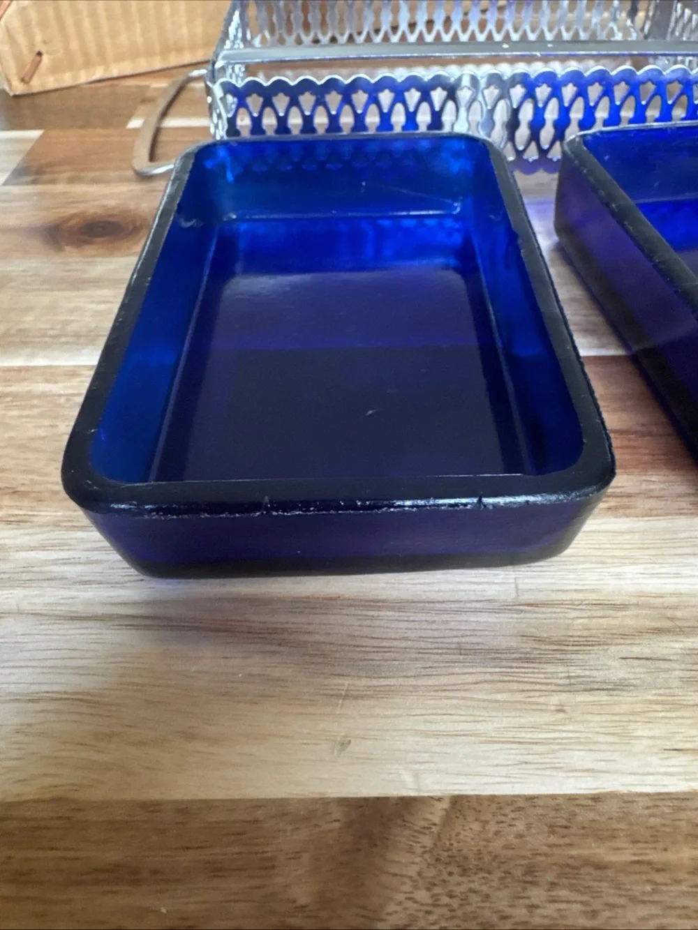 cobalt blue glass relish dish serving tray Empire Made, Vintage great condition